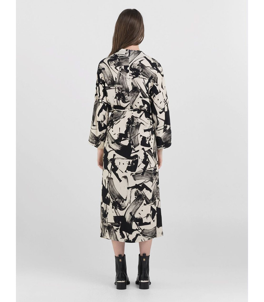 アブストラクトプリントロングドレス 詳細画像 ブラックアイボリー 3